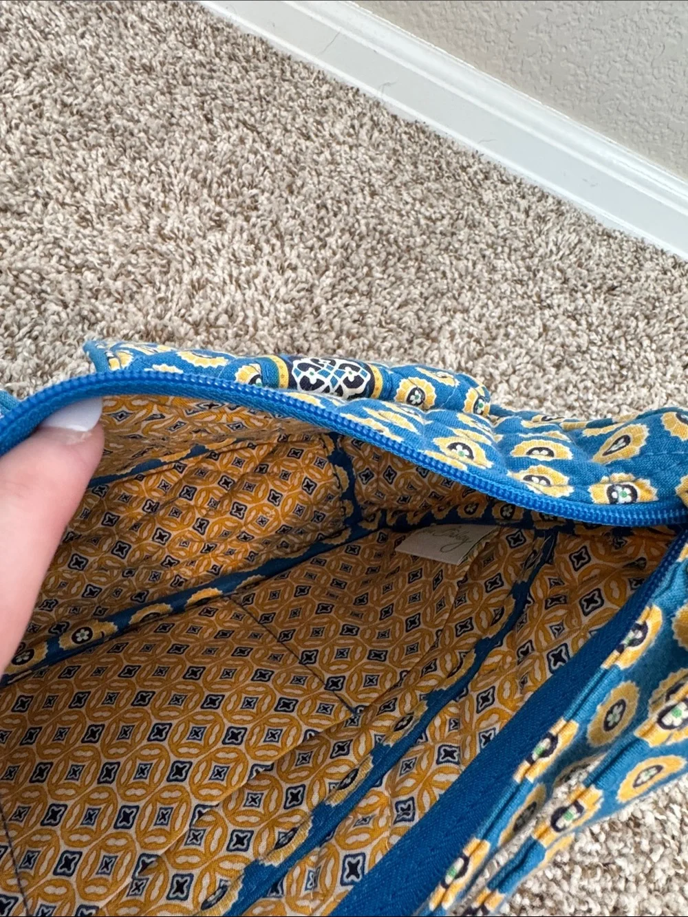 Vera Bradley Blue and Yellow Quilted Floral Circle Shoulder Bag